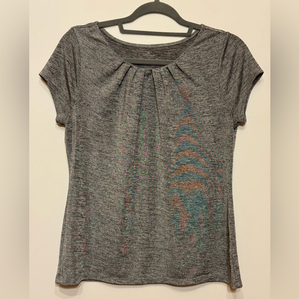 Worthington Silver and Black Glitter Cap Sleeve Top Size PL